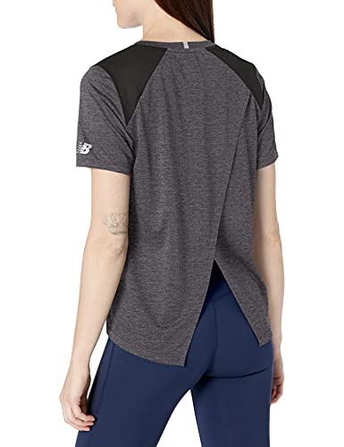 New Balance Women's Impact Run Short Sleeve 19, Black Heather, Medium