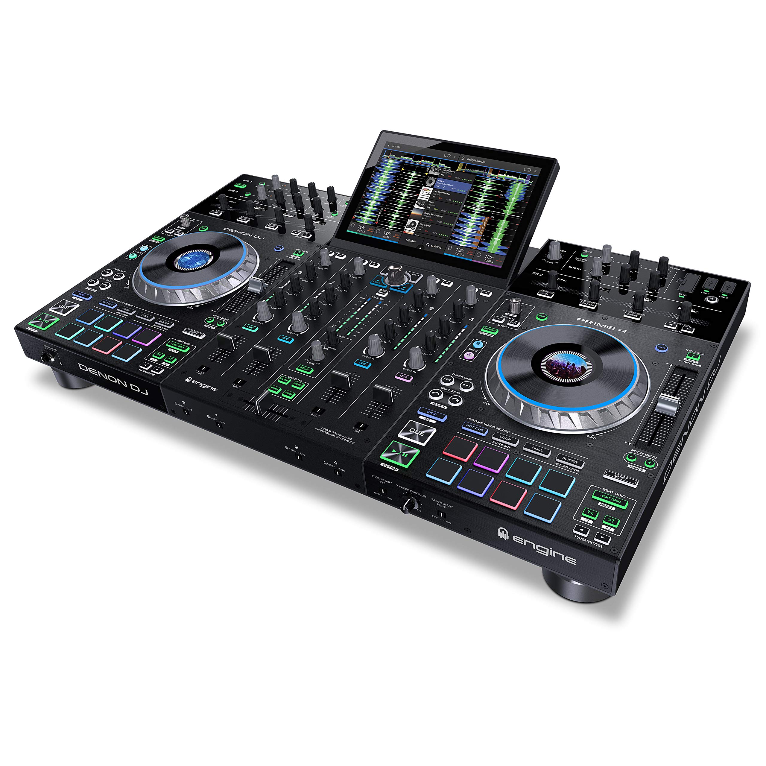 Denon DJ PRIME 4 - 4 Deck Standalone Smart DJ Console / Serato DJ Controller with Built In 4 Channel Digital Mixer and 10-Inch Touchscreen