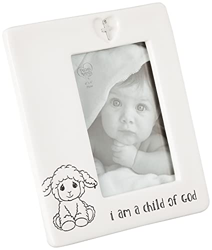 Precious Moments Child of God 4 x 6 Ceramic Baptism Charm 183434 Photo Frame, One Size, Multi