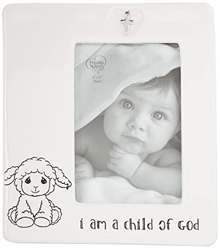 Precious Moments Child of God 4 x 6 Ceramic Baptism Charm 183434 Photo Frame, One Size, Multi