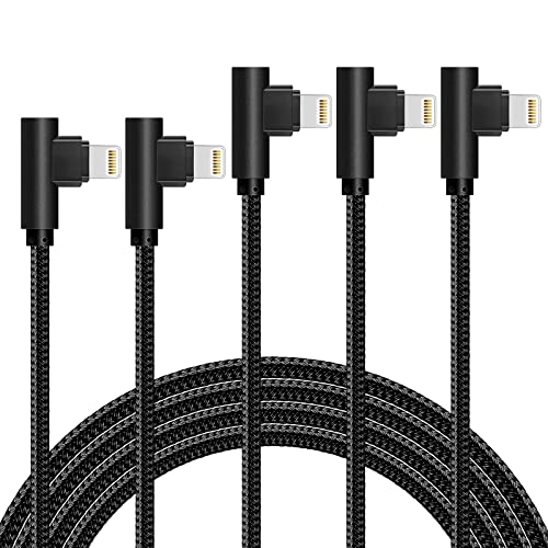 APFEN iPhone Cable 5 Pack(3/3/6/6/10FT) MFI Certified Cable Lightning Fast Charger Nylon Braided Data Cord 90 Degree Elbow for Game Video Compatible with iPhone 12 11 Pro Max XR XS Max iPod (Black)