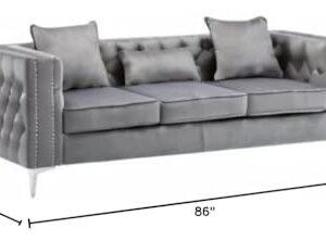 Lilola Home Lorreto Gray Velvet Sofa