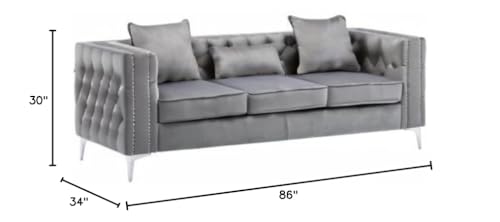 Lilola Home Lorreto Gray Velvet Sofa