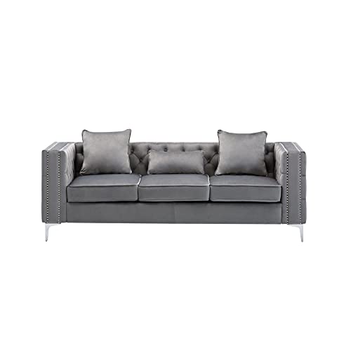 Lilola Home Lorreto Gray Velvet Sofa