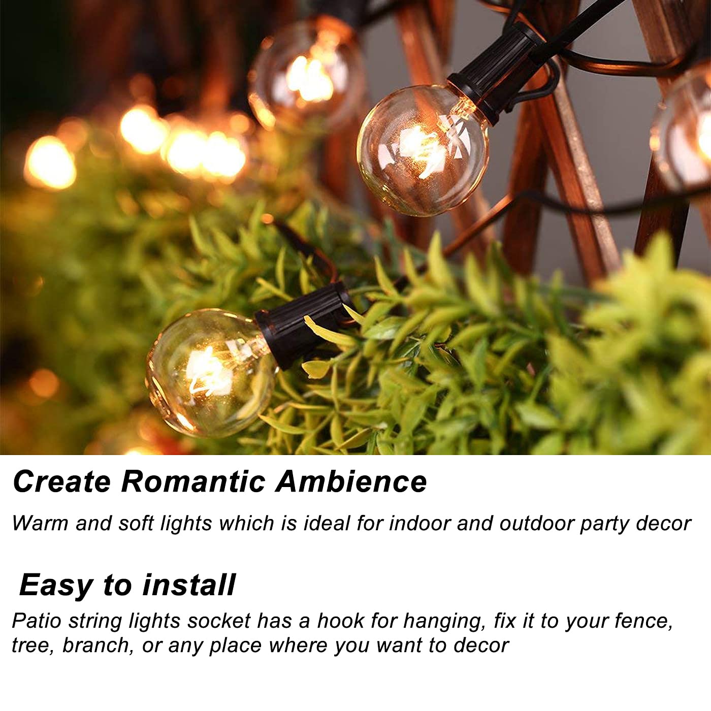 50 Feet Patio String Lights with 53 Edison Globe Bulbs, UL Listed for Indoor Outdoor Use, E12 Socket Base, Connectable Lights for Porch Deck Gazebos Balcony Wedding Gathering Parties Decor, Black