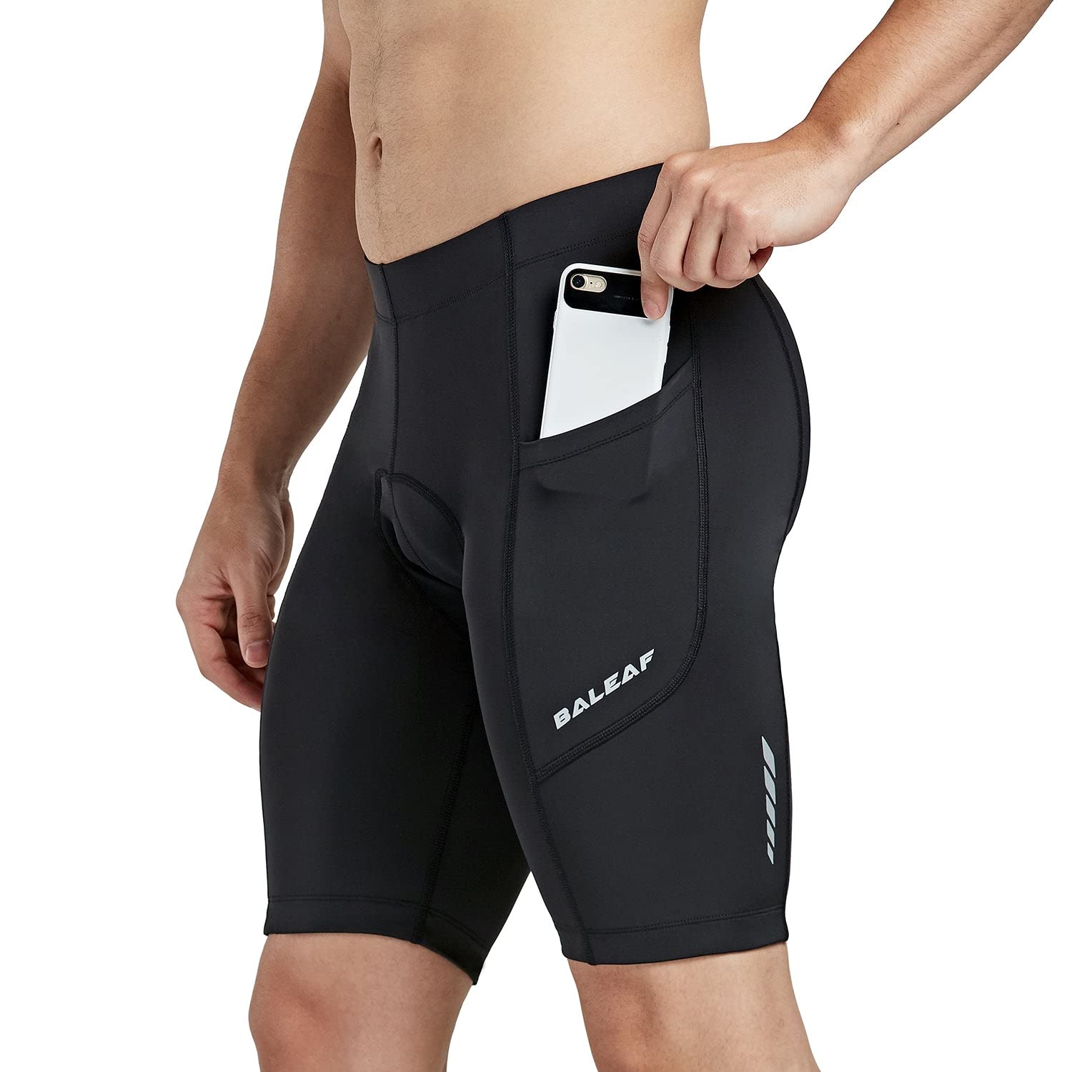 BALEAF Padded Bike Shorts for Men Cycling Shorts Padding Pockets UPF 50+ Black L