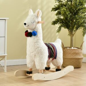 labebe - Baby Rocking Horse Wooden, Plush Stuffed Rocking Animals White, Kid Ride on Toys for 1-3 Years Old, Llama Rocking Horse for Girl&Boy, Toddler/Infant Rocker for Nursery, Kid Riding Toys/Horse