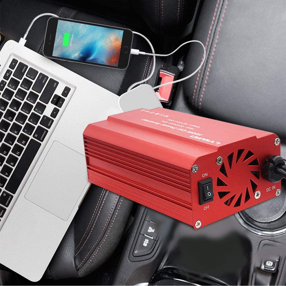 Yinleader 500W Car Power Inverter DC 12V to 110V AC Car Converter with 2 USB Charging Ports, Power Converter with 2 AC Outlets Car Charger, Car Adapter (500W)