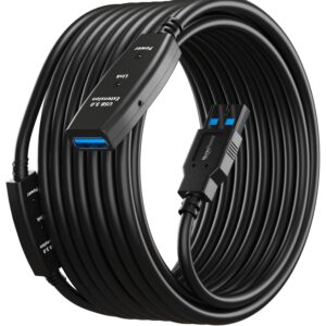 MutecPower 50 Feet Active USB Extension Cable 3.0 Male to Female with 2 Extension chipsets Signal Booster - Active Extension/Repeater Cord 15 Meters / 50 Feet (AC Power Supply Included)