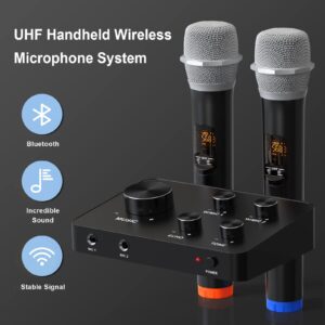 Rybozen Wireless Microphone Karaoke Mixer System, Dual Handheld Wireless Microphone for Karaoke, Smart TV, PC, Speaker, Amplifier, Church, Wedding - Support HDMI, AUX In/Out