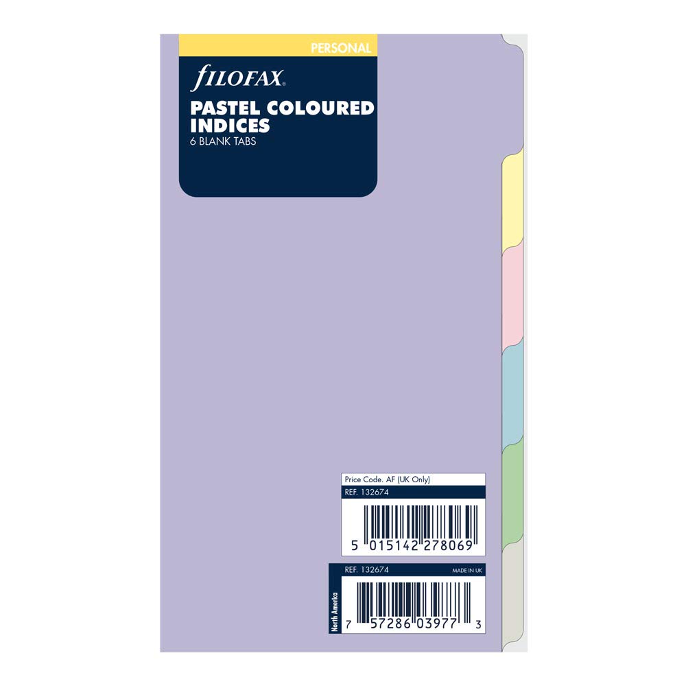 Filofax B132674, 6-Tab Index Orgnizer Refill, Personal Size, Pastel colors, Blank