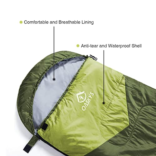 oaskys Camping Sleeping Bag - 3 Season Warm & Cool Weather - Summer Spring Fall Lightweight Waterproof for Adults Kids - Camping Gear Equipment, Traveling, and Outdoors