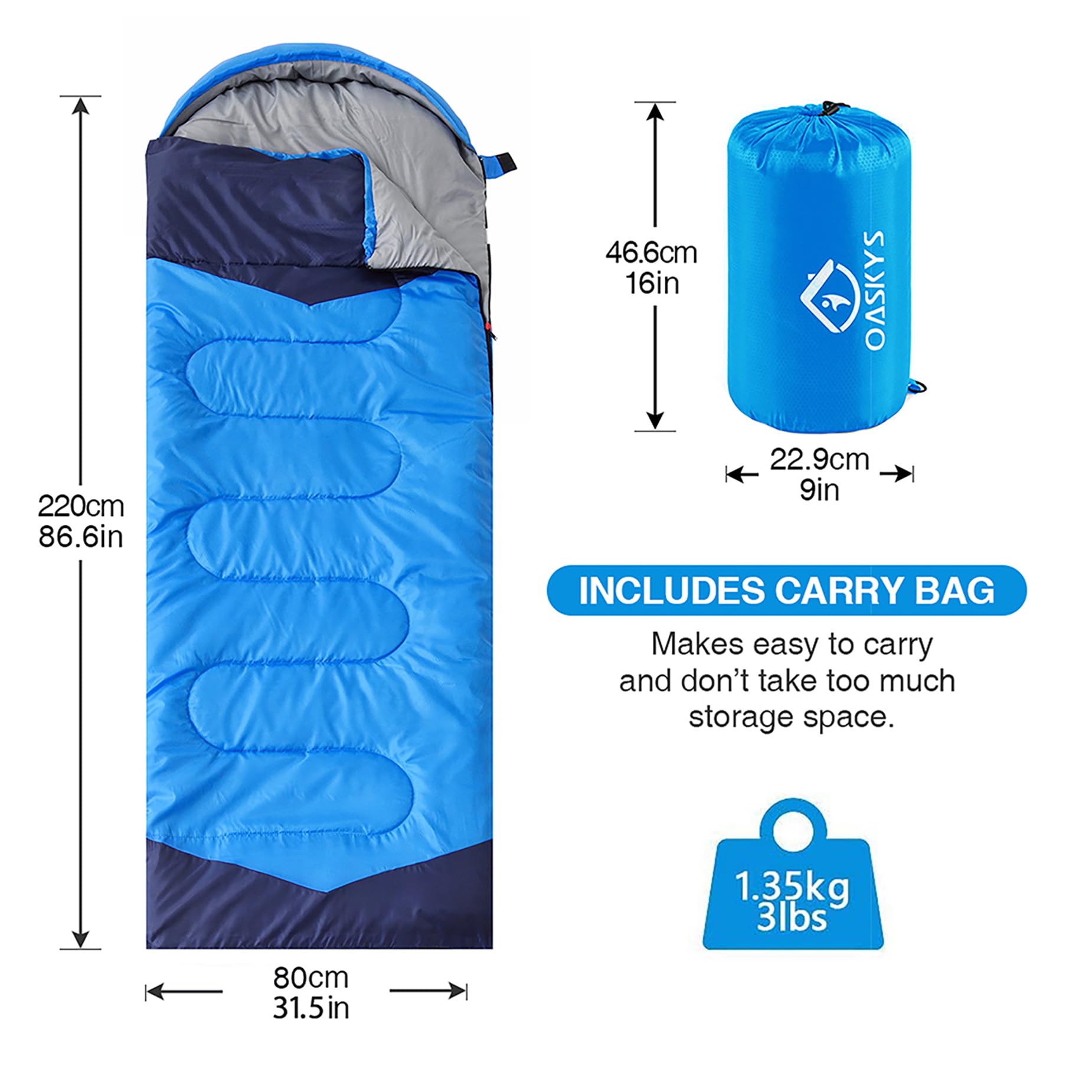 oaskys Camping Sleeping Bag - 3 Season Warm & Cool Weather - Summer Spring Fall Lightweight Waterproof for Adults Kids - Camping Gear Equipment, Traveling, and Outdoors