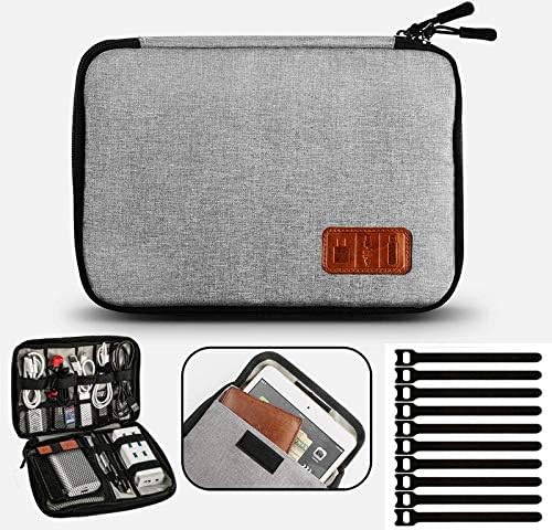 Travel Cable Organizer Bag Double Layer Waterproof Portable Electronic Accessories Organizer for USB Cable Cord Phone Charger Headset Wire SD Card with 10pcs Cable Ties(Grey)