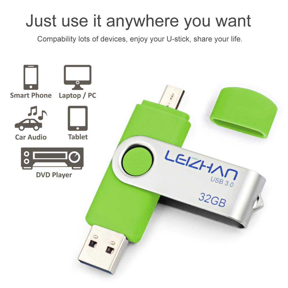 Micro USB Smartphone Picture Stick 128GB, Micro-USB 3.0 USB Flash Drive for Samsung Galaxy S7/S6/S5/S4/S3/Note5/4/3/2/Meizu/HTC/Nokia/Moto/Huawei/Xiaomi,Green