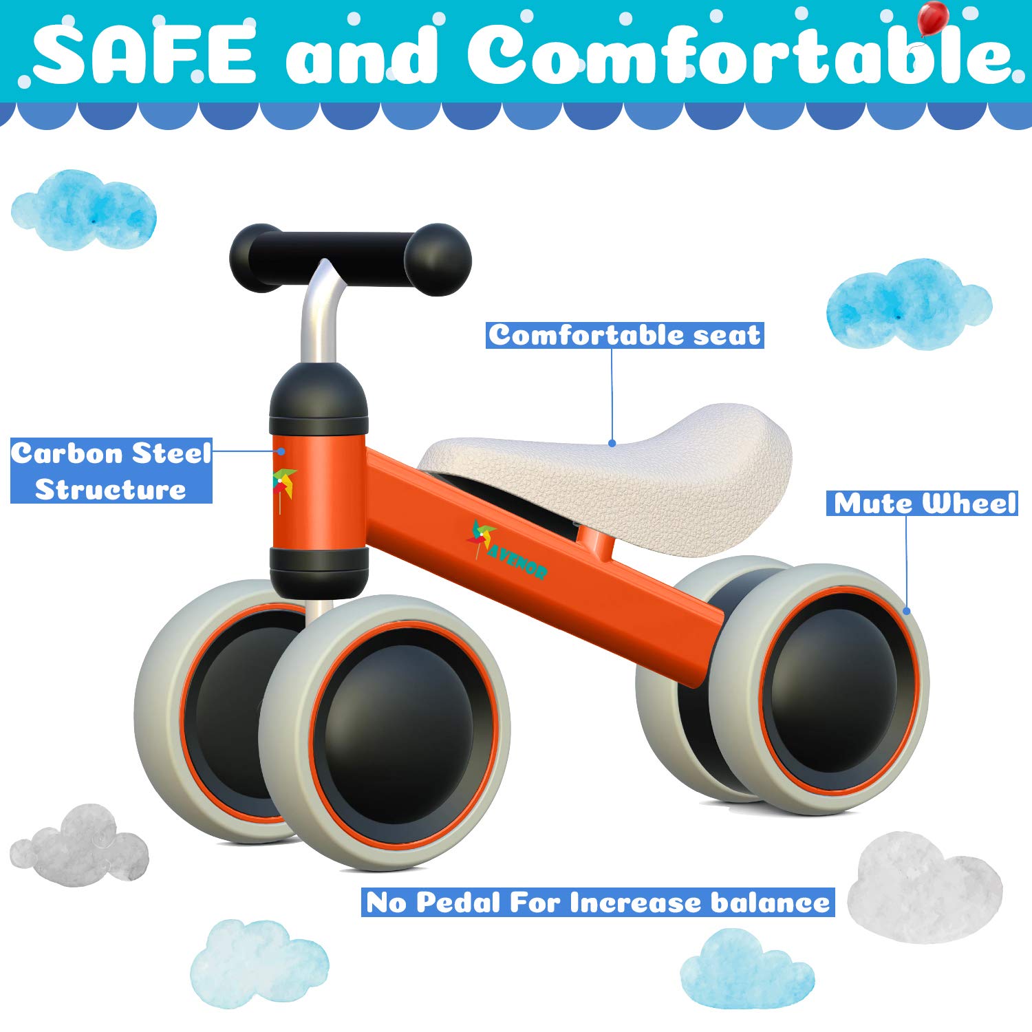 AVENOR Baby Balance Bike Toys for 1 Year Old Gifts Boys Girls 10-24 Months Kids Toys Toddler Best 1st Birthday Girl Boy Gift Children Walker Baby Walker No Pedal Infant 4 Wheels Bicycle