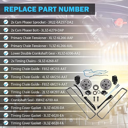 5.4 Timing Chain Kit Cam Phaser Repair Kit for 2005-2014 Ford F-150, F-250, F-350, Expedition, Lincoln Navigator, Mark LT 5.4L Triton Cam Phaser Repair Kit