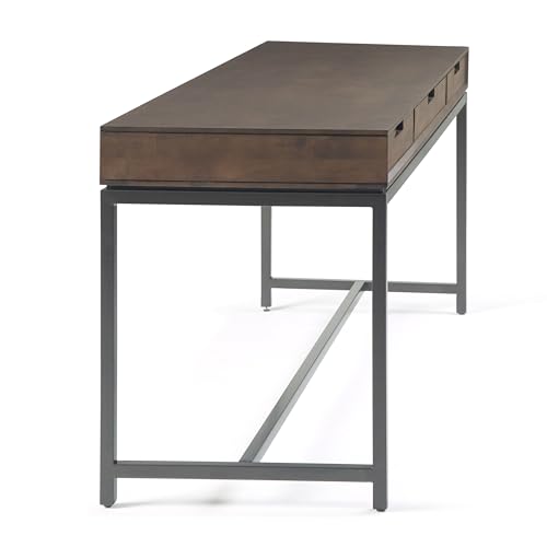 SIMPLIHOME Banting SOLID WOOD and Metal 72 inch Wide Home Office Desk, Writing Table, Workstation, Study Table Furniture in Walnut Brown with 2 Drawers