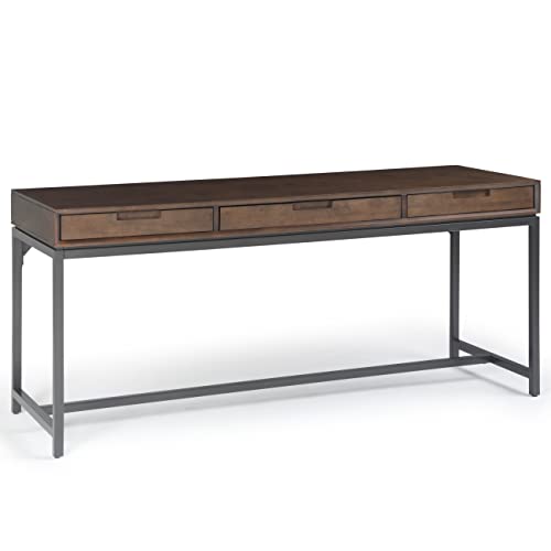 SIMPLIHOME Banting SOLID WOOD and Metal 72 inch Wide Home Office Desk, Writing Table, Workstation, Study Table Furniture in Walnut Brown with 2 Drawers