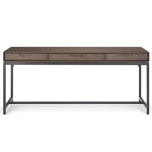 SIMPLIHOME Banting SOLID WOOD and Metal 72 inch Wide Home Office Desk, Writing Table, Workstation, Study Table Furniture in Walnut Brown with 2 Drawers