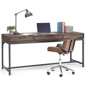 SIMPLIHOME Banting SOLID WOOD and Metal 72 inch Wide Home Office Desk, Writing Table, Workstation, Study Table Furniture in Walnut Brown with 2 Drawers