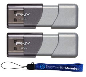 pny usb 3.0 flash drive elite turbo attache 3 two pack bundle with (1) everything but stromboli lanyard (2 pack) 128gb, gray