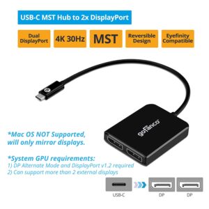 gofanco 4K 30Hz USB-C MST Hub with 2 DisplayPort Displays – USBC to Dual DisplayPort Displays, Extended Display, Thunderbolt 3 & 4 Compatible, Windows Only, No macOS, DP Alternate Mode (USBCMST2DP)