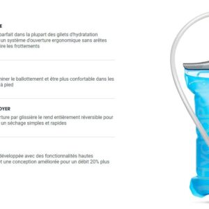 HydraPak Velocity (1.5L Hydration Reservoir) - Slim-Profile Water Bladder/Reservoir – Self-Sealing Bite Valve, Leak Proof, Fully Reversible and Dishwasher Safe, Old Blue