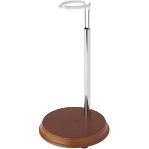 bard's chrome and wood doll stand, fits 17 to 22 inch slim waist dolls, waist is 1.25 to 2.25 inches wide