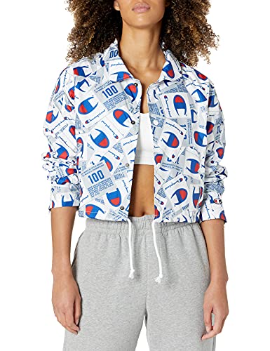 Champion Women's Cropped Coaches Jacket, jockey tang Scatter Mix White, LARGE