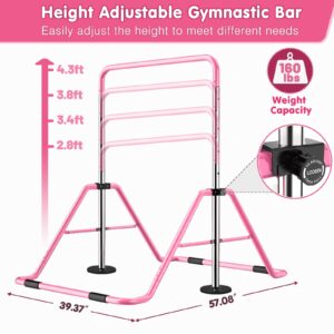 Slsy Gymnastics Bars Kids Kip Training Bars for Home, Folding Horizontal Bars with Adjustable Height, Practice Bar Gymnastic for Kids, Child, Girls, Boys (Pink Pro)