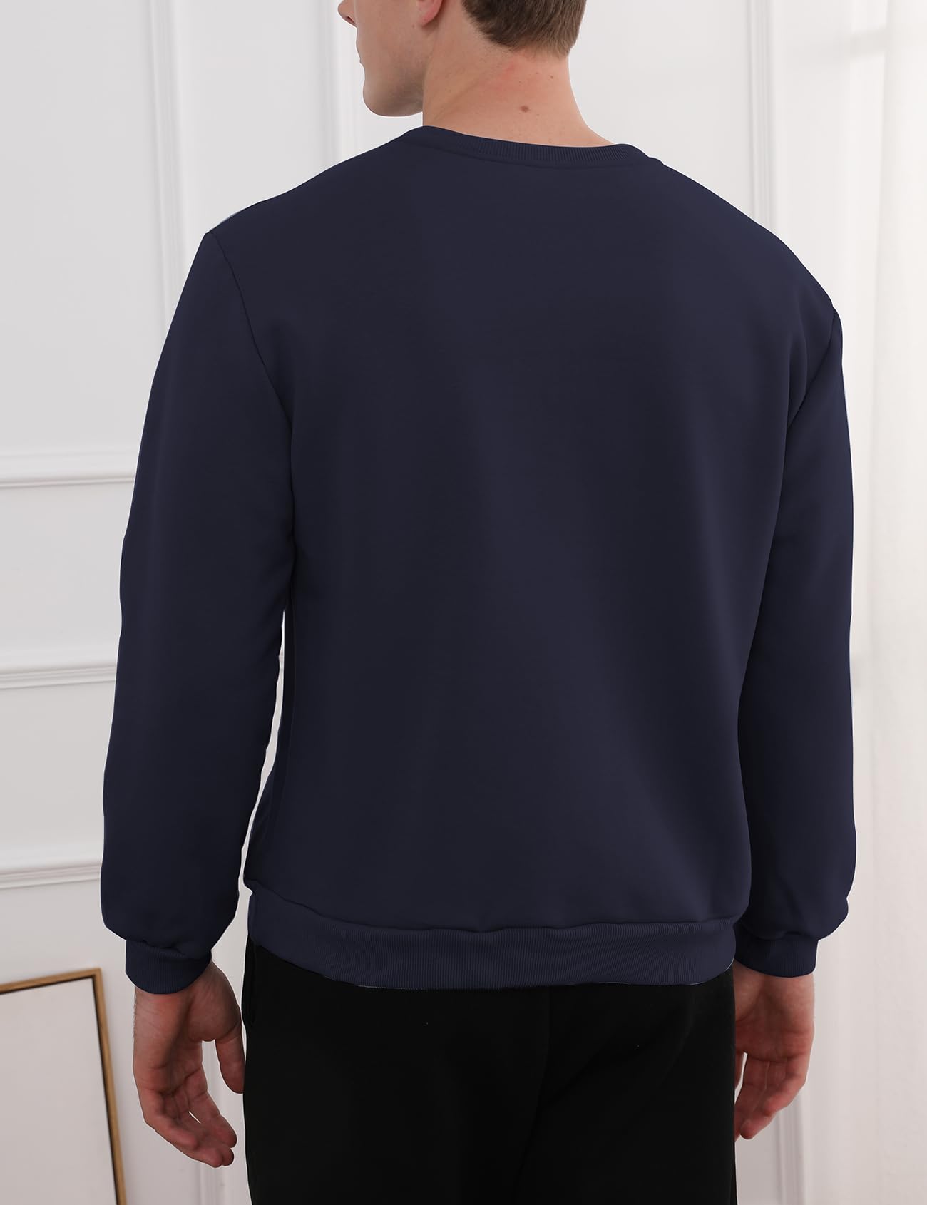Gihuo Men's Warm Crewneck Sweatshirt Winter Sherpa Lined Fleece Sweatshirt Athletic Pullover Tops Loungewear (Navy, S)