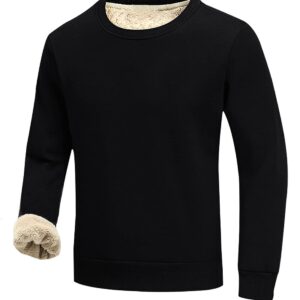 Gihuo Men's Warm Crewneck Sweatshirt Winter Sherpa Lined Fleece Sweatshirt Athletic Pullover Tops Loungewear (Black, XL)
