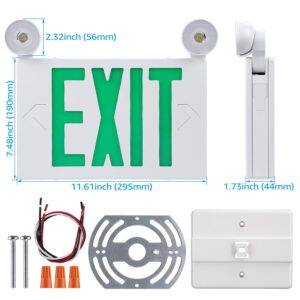 TORCHSTAR Green LED Exit Sign with Emergency Lights, UL 924, Emergency Exit Light with Battery Backup, Adjustable Heads, Fire Exit Sign with Lights, Double Face, AC 120/277V, Damp Location, Pack of 4