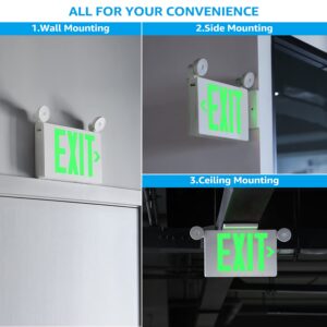 TORCHSTAR Green LED Exit Sign with Emergency Lights, UL 924, Emergency Exit Light with Battery Backup, Adjustable Heads, Fire Exit Sign with Lights, Double Face, AC 120/277V, Damp Location, Pack of 4