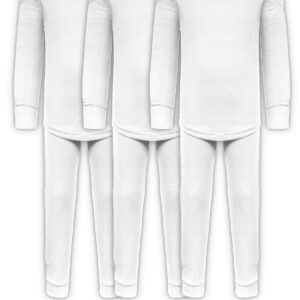 Andrew Scott Boys Long John Ultra-Soft Cotton Stretch Base Layer Underwear Sets / 3 Long Sleeve Tops + 3 Long Pants - 6 Piece Mix & Match (3 Sets / 6 Pc -WHITE, 4)