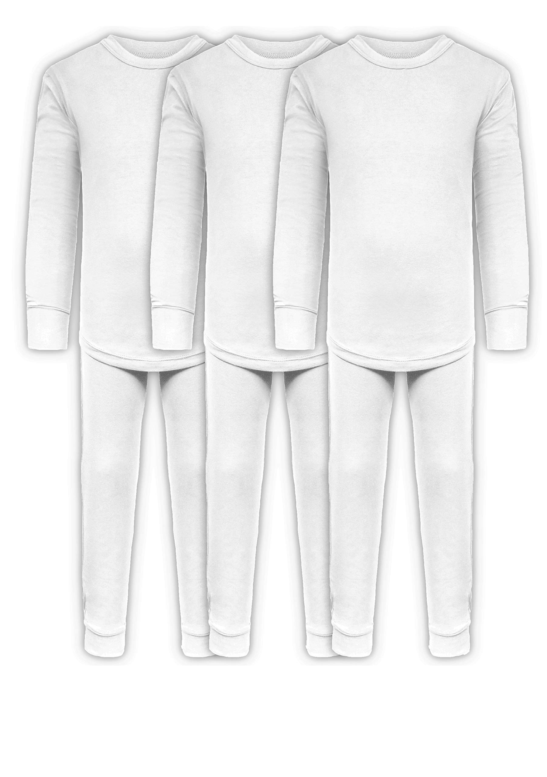 Andrew Scott Boys Long John Ultra-Soft Cotton Stretch Base Layer Underwear Sets / 3 Long Sleeve Tops + 3 Long Pants - 6 Piece Mix & Match (3 Sets / 6 Pc -WHITE, 4)