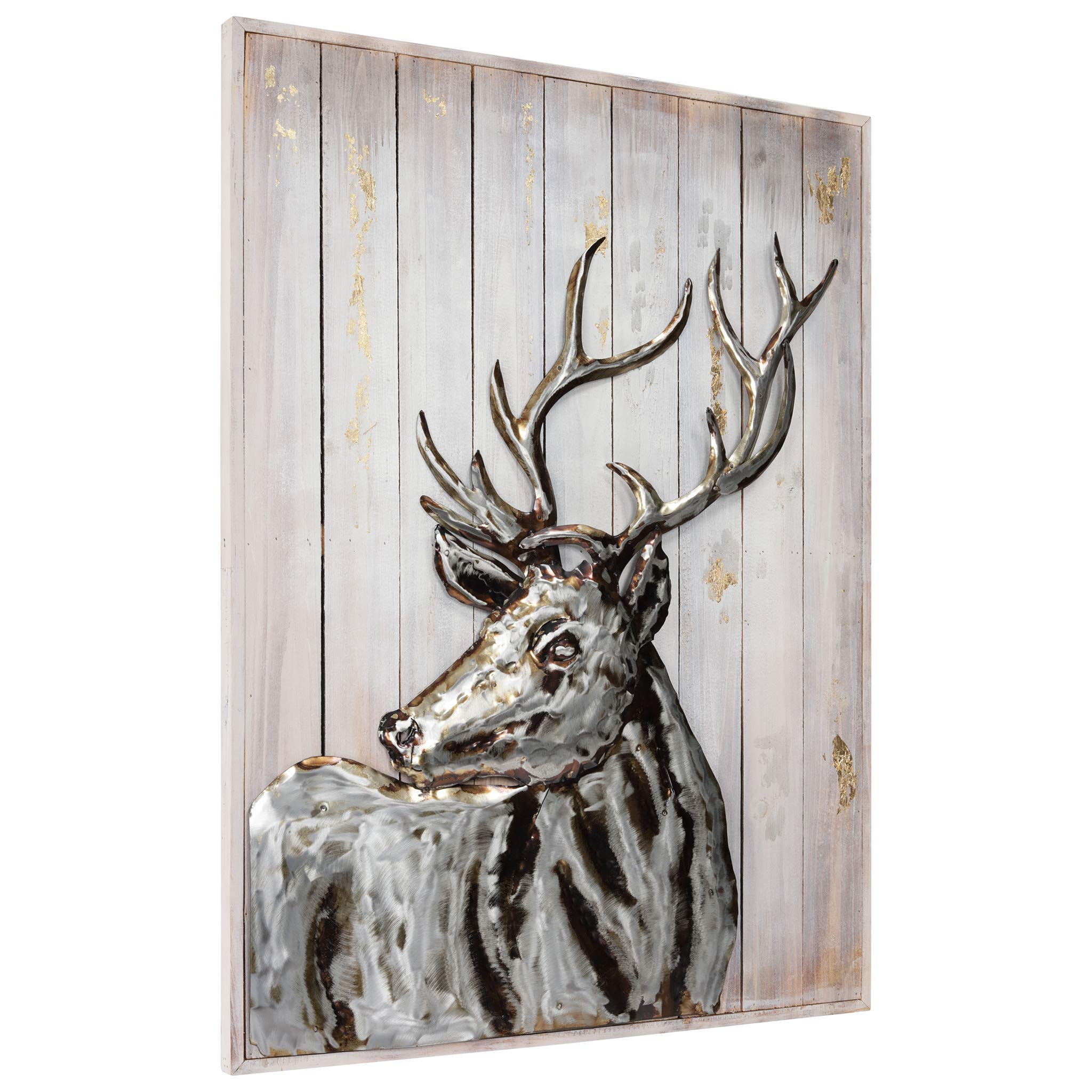 Empire Art Direct Deer Metal Hand Painted Primo Mixed Media Iron Sculpture on Slatted Solid Wood 3D Wall Art,Christmas Gift New Year Gift, 40 in. x 2.8 in. x 30 in, Grey