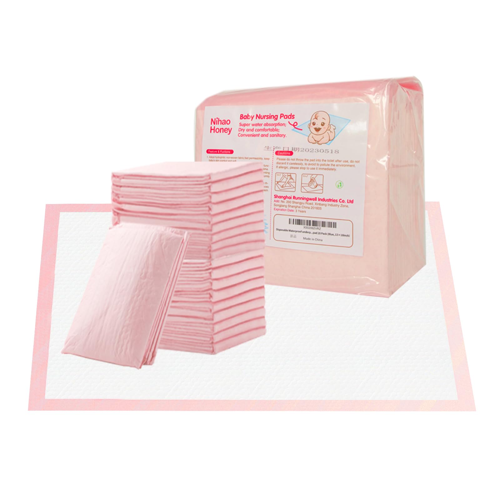 Nihao Honey Disposable Changing Pad for Baby, 20 Pack Portable Diaper Changing Pad Liner Baby Changing Pad Waterproof Underpads (Pink, 13x18 Inch)