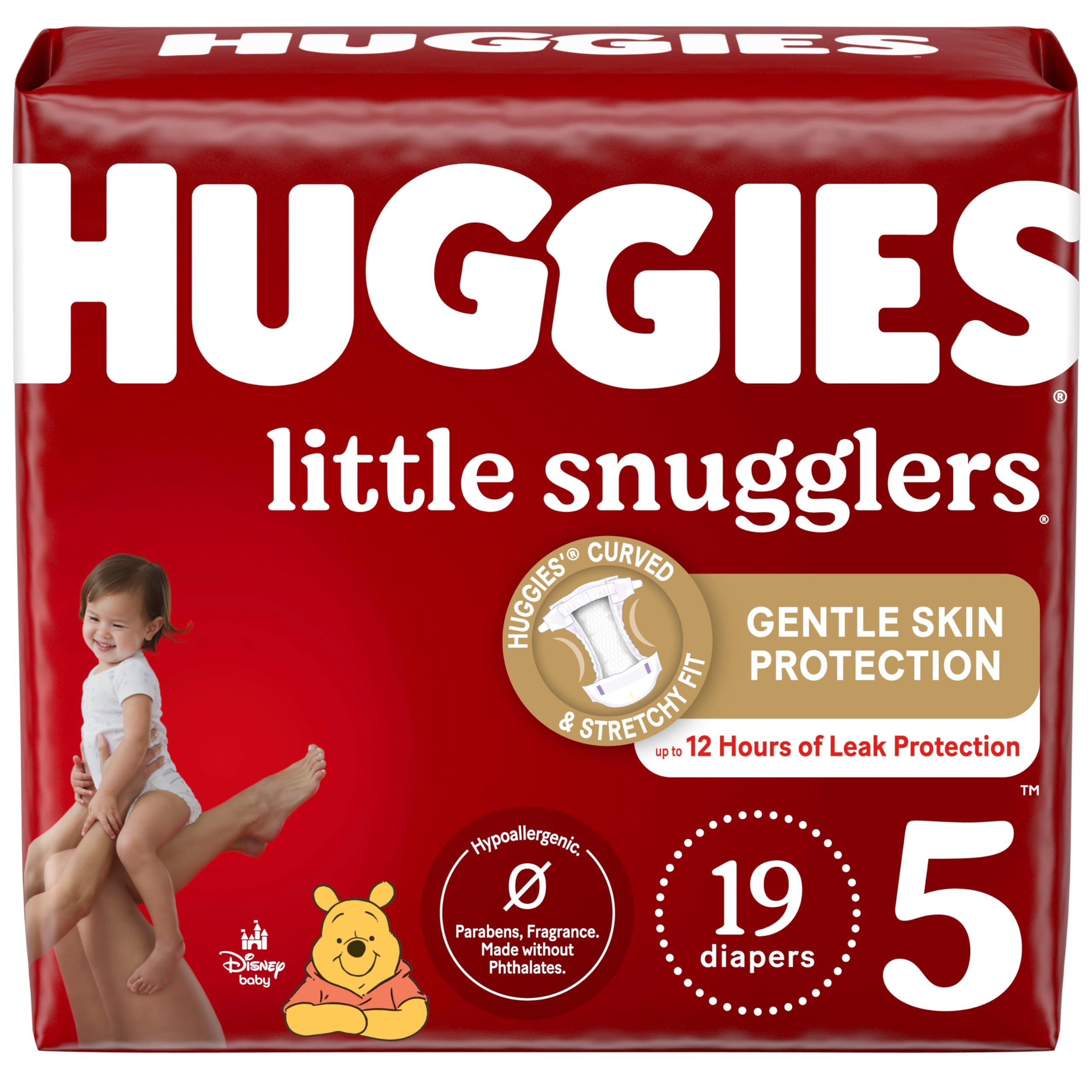 Huggies Size 5 Diapers, Little Snugglers Baby Diapers, Size 5 (27+ lbs), 19 Count