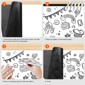 200 Sheets Carbon Paper Black Graphite Paper Transfer Tracing Paper and 5 Pieces Ball Embossing Styluses for DIY Woodworking, Paper, Canvas and Other Art Craft Surfaces