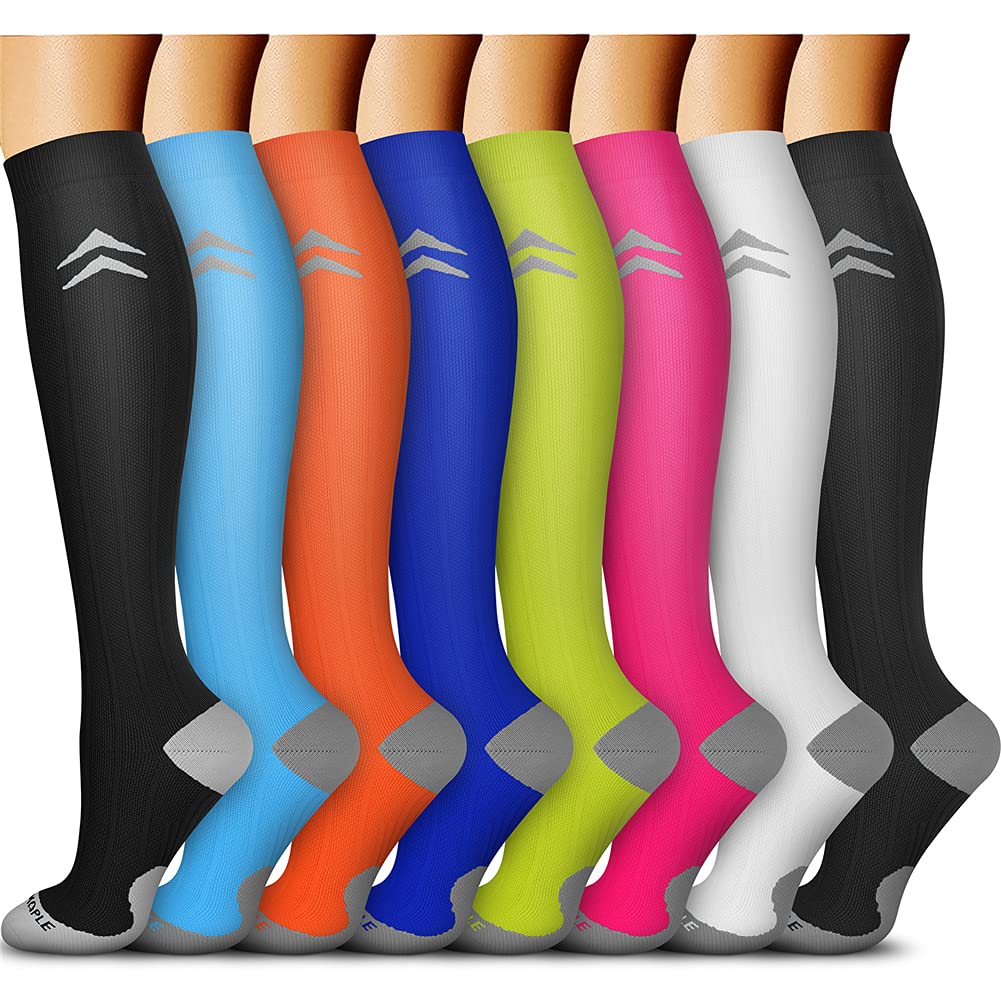 QUXIANG Copper Compression Socks for Women & Men Circulation (8 Pairs) - Best for Running Athletic Cycling - 15-20 mmHg (L/XL,Multi 12)