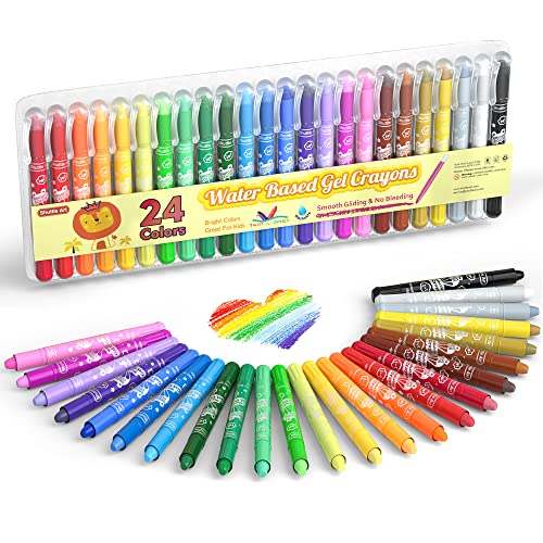 Shuttle Art 24 Colors Gel Crayons for Toddlers, Non-Toxic Twistable Crayons Set for Kids Children Coloring, Crayon-Pastel-Watercolor Effect, Ideal for Paper