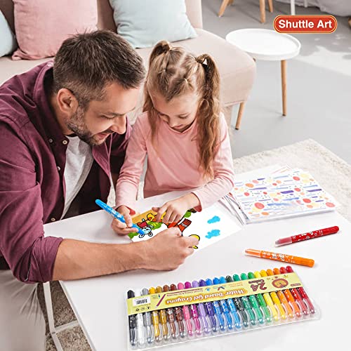 Shuttle Art 24 Colors Gel Crayons for Toddlers, Non-Toxic Twistable Crayons Set for Kids Children Coloring, Crayon-Pastel-Watercolor Effect, Ideal for Paper