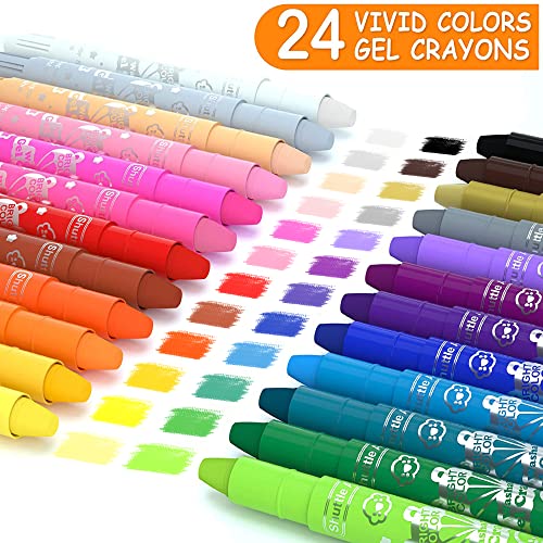 Shuttle Art 24 Colors Gel Crayons for Toddlers, Non-Toxic Twistable Crayons Set for Kids Children Coloring, Crayon-Pastel-Watercolor Effect, Ideal for Paper