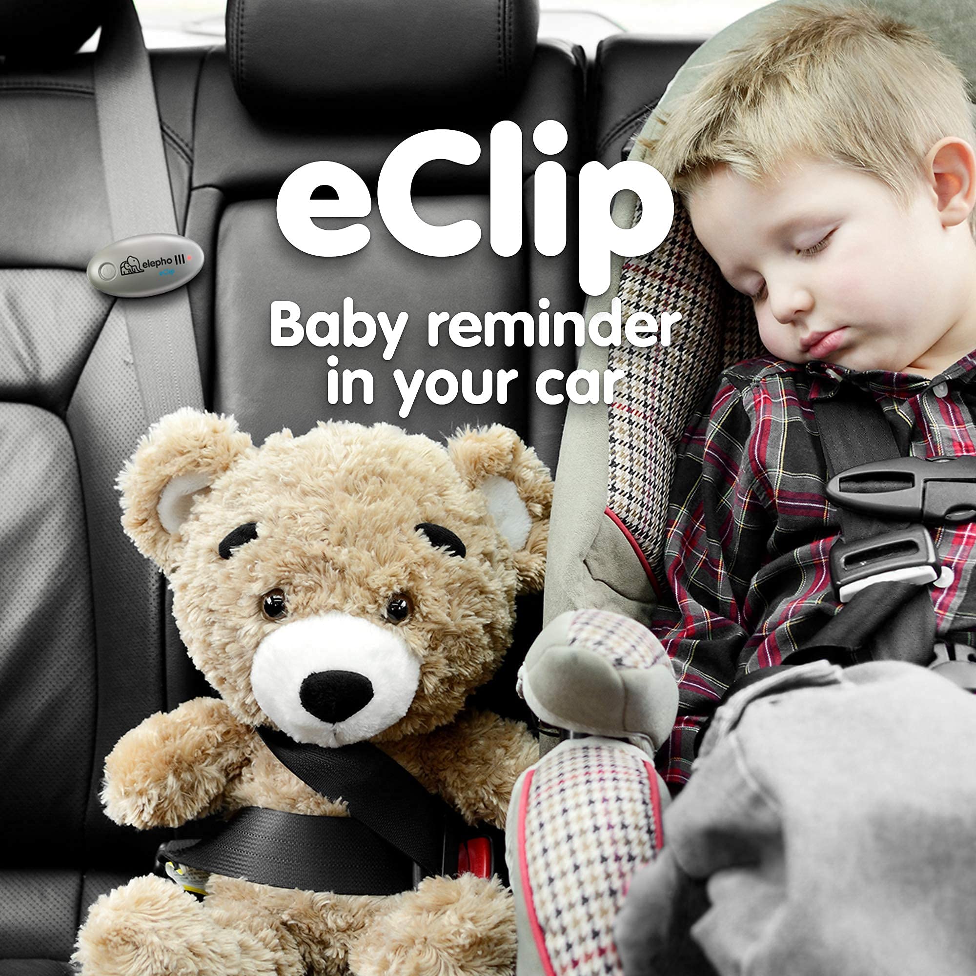 Elepho eClip Baby Safety Reminder for Car | Easily Attaches to Infant Car Seat, Seat Belt or Diaper Bag | Smartphone App Sends Automatic Alerts via Bluetooth for Temperature & Proximity Warnings