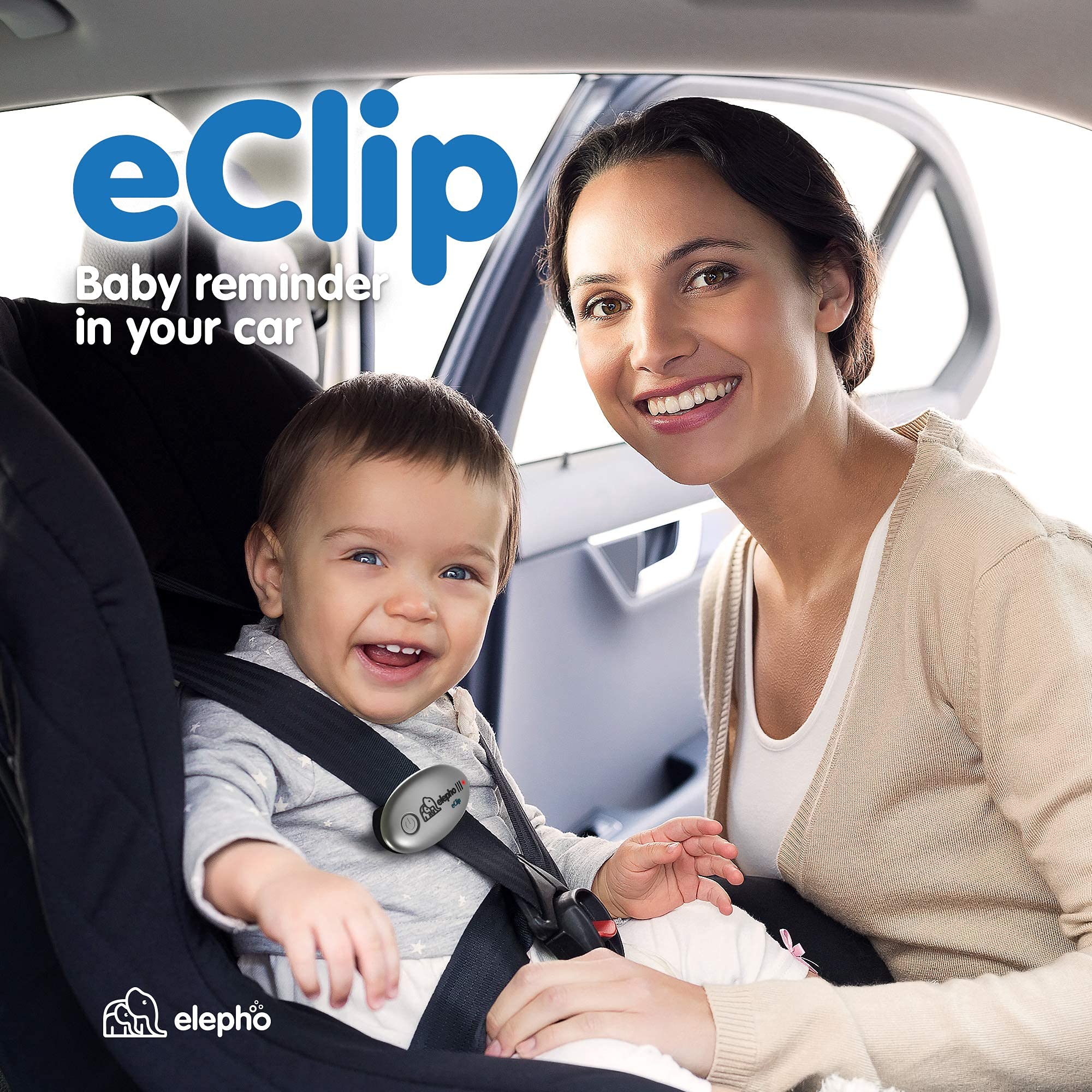 Elepho eClip Baby Safety Reminder for Car | Easily Attaches to Infant Car Seat, Seat Belt or Diaper Bag | Smartphone App Sends Automatic Alerts via Bluetooth for Temperature & Proximity Warnings