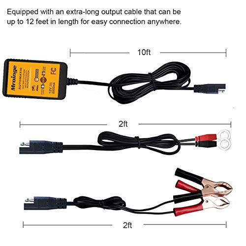 Mroinge MBC022, 12V 2A Lead Acid & Lithium(LiFePO4) Automatic Trickle Battery Charger Smart Battery Maintainer for Car Motorcycle Lawn Mower Boat ATV SLA AGM Gel Lithium(LiFePO4) and More Batteries