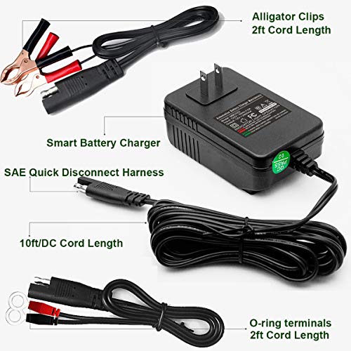 Mroinge MBC022, 12V 2A Lead Acid & Lithium(LiFePO4) Automatic Trickle Battery Charger Smart Battery Maintainer for Car Motorcycle Lawn Mower Boat ATV SLA AGM Gel Lithium(LiFePO4) and More Batteries