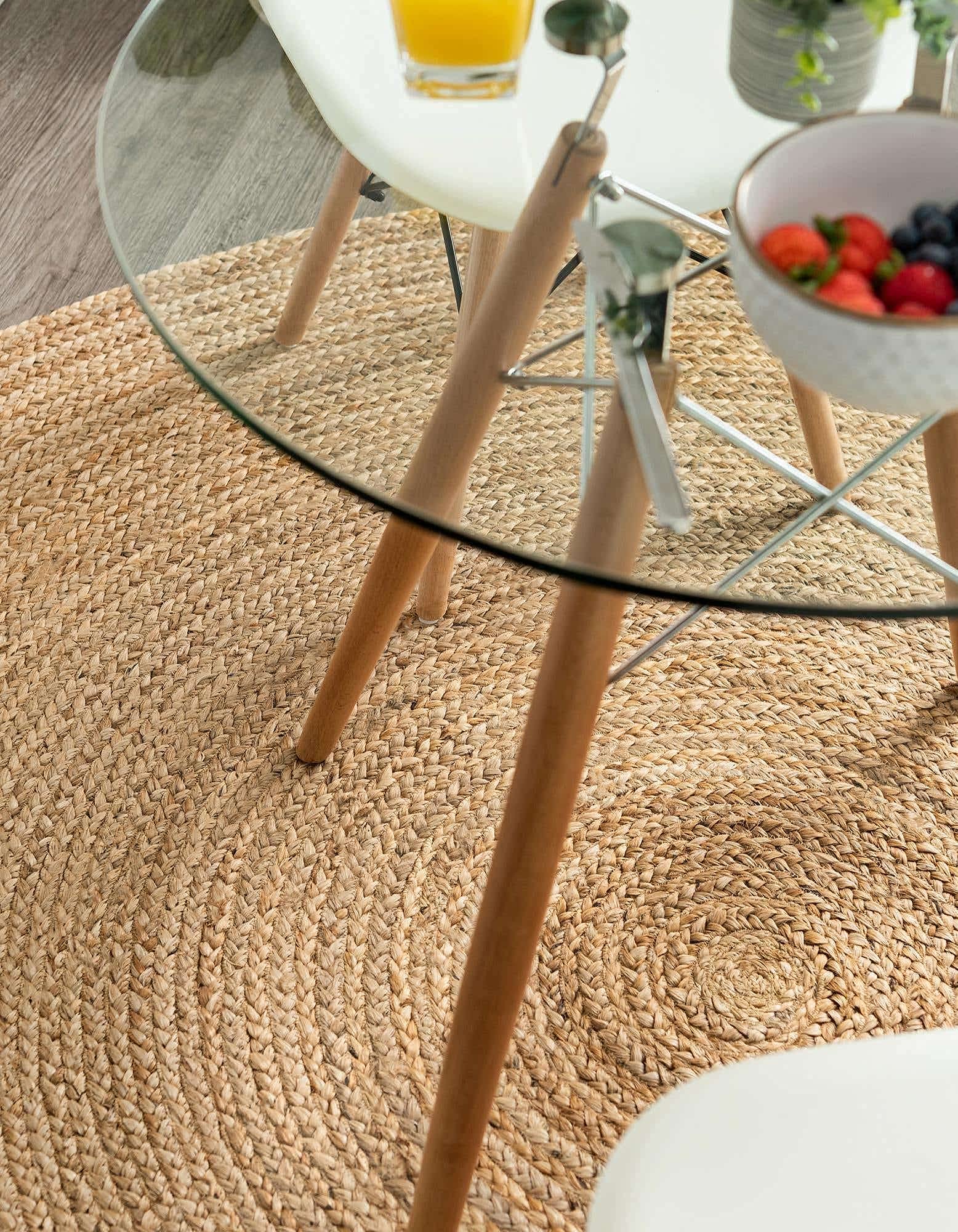 FRELISH DECOR Handwoven Jute Area Rug - 4 feet Round - Natural Yarn - Rustic Vintage Beige Braided Reversible Rug - Eco Friendly Rugs for Bedroom - Kitchen - Living Room - Farmhouse (4' Round)